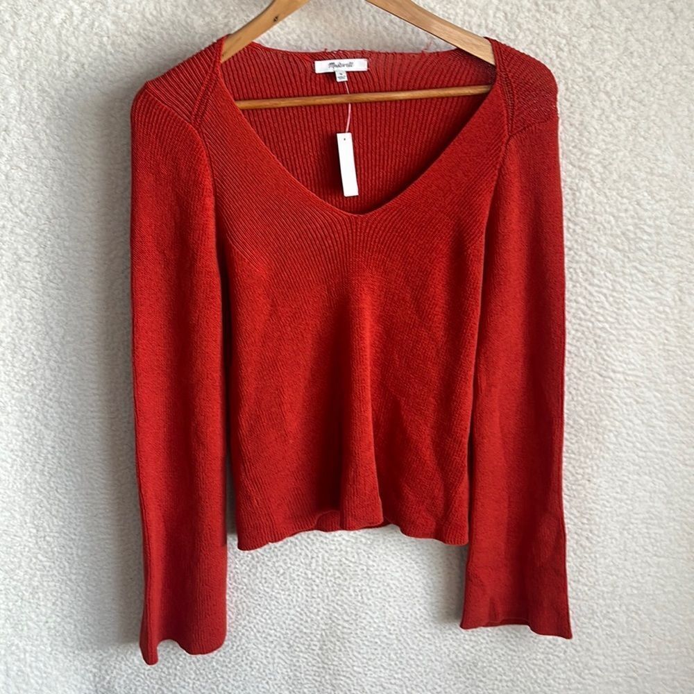 Madewell Flared Sleeve V Neck Sweater Womens Medium Etruscan Clay